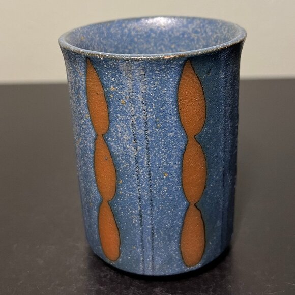 Handcrafted Wheel-Thrown Studio Art Pottery Mug ~ Denim Blue & Rust Design Glaze - Picture 3 of 12
